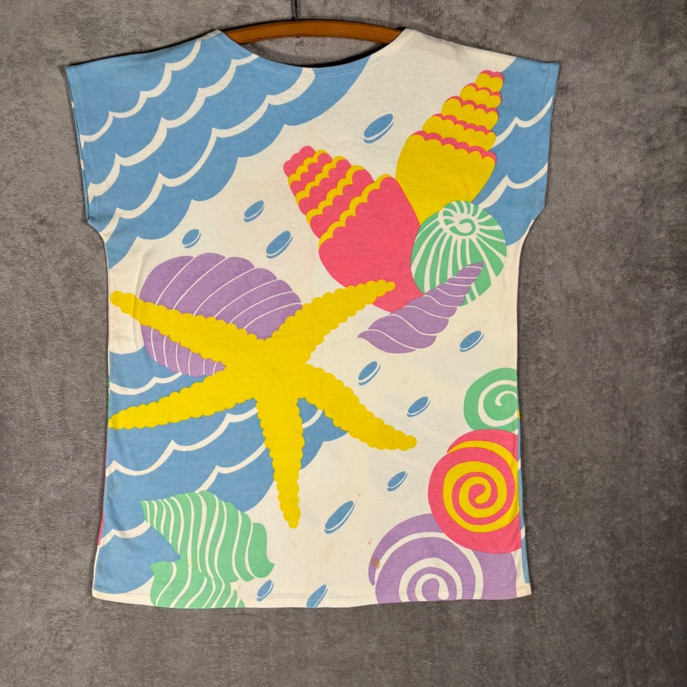 Vintage Lands End Pajama Shirt‎ Womens Size L Graphic Seashell Starfish Nautical